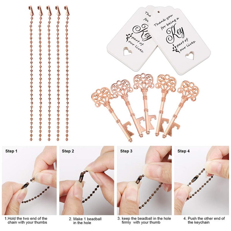 WODEGIFT 60 PCS Bridal Shower Favorsï¼ŒWedding Favors Key Bottle Opener with Thank You Card Tag and Key Chains,Wedding Souvenirs for Guests(Rose Gold) - Image 4